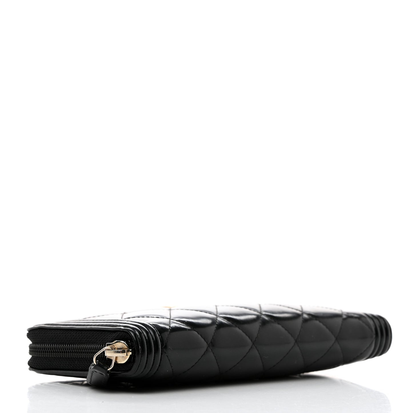 Patent Calfskin Quilted Boy L-Gusset Zip Wallet Black