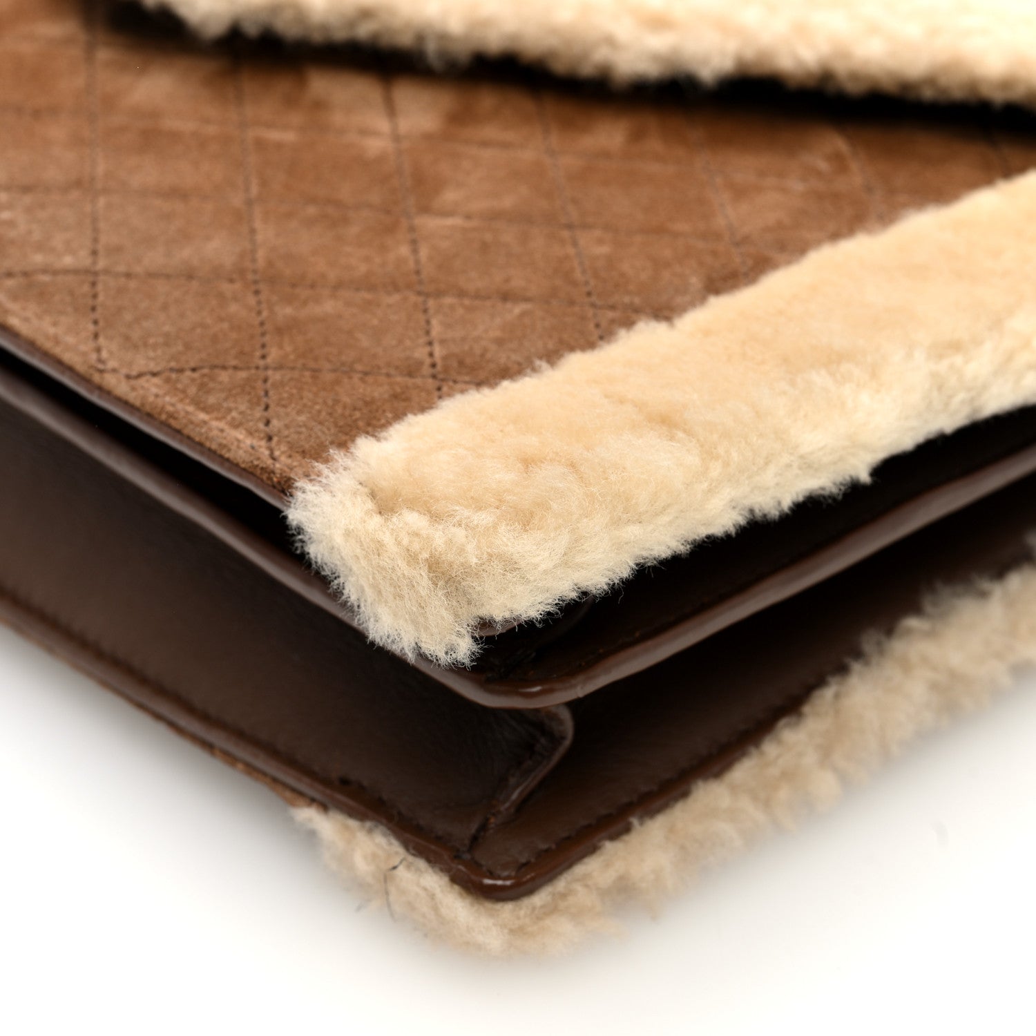 Saint Laurent Nubuck Shearling Quilted Medium Gaby Satchel Natural Tan 10 of 10
