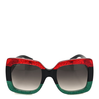 Gucci Acetate Square Frame Sunglasses GG0083S Glitter Red Black Green 2 of 8