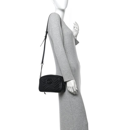 Gucci Calfskin Matelasse Monochrome Small GG Marmont Chain Shoulder Bag Black 2 of 11