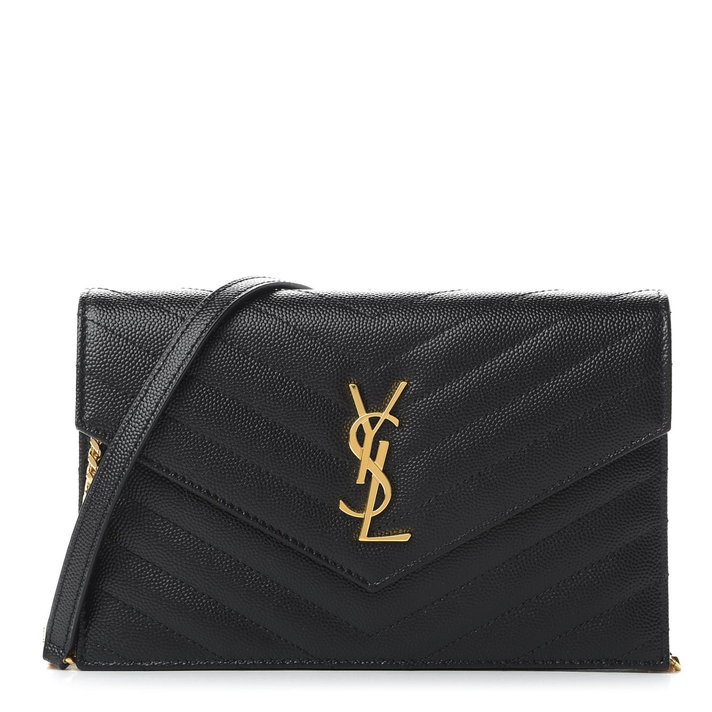 Grain De Poudre Matelasse Chevron Monogram Envelope Chain Wallet Black