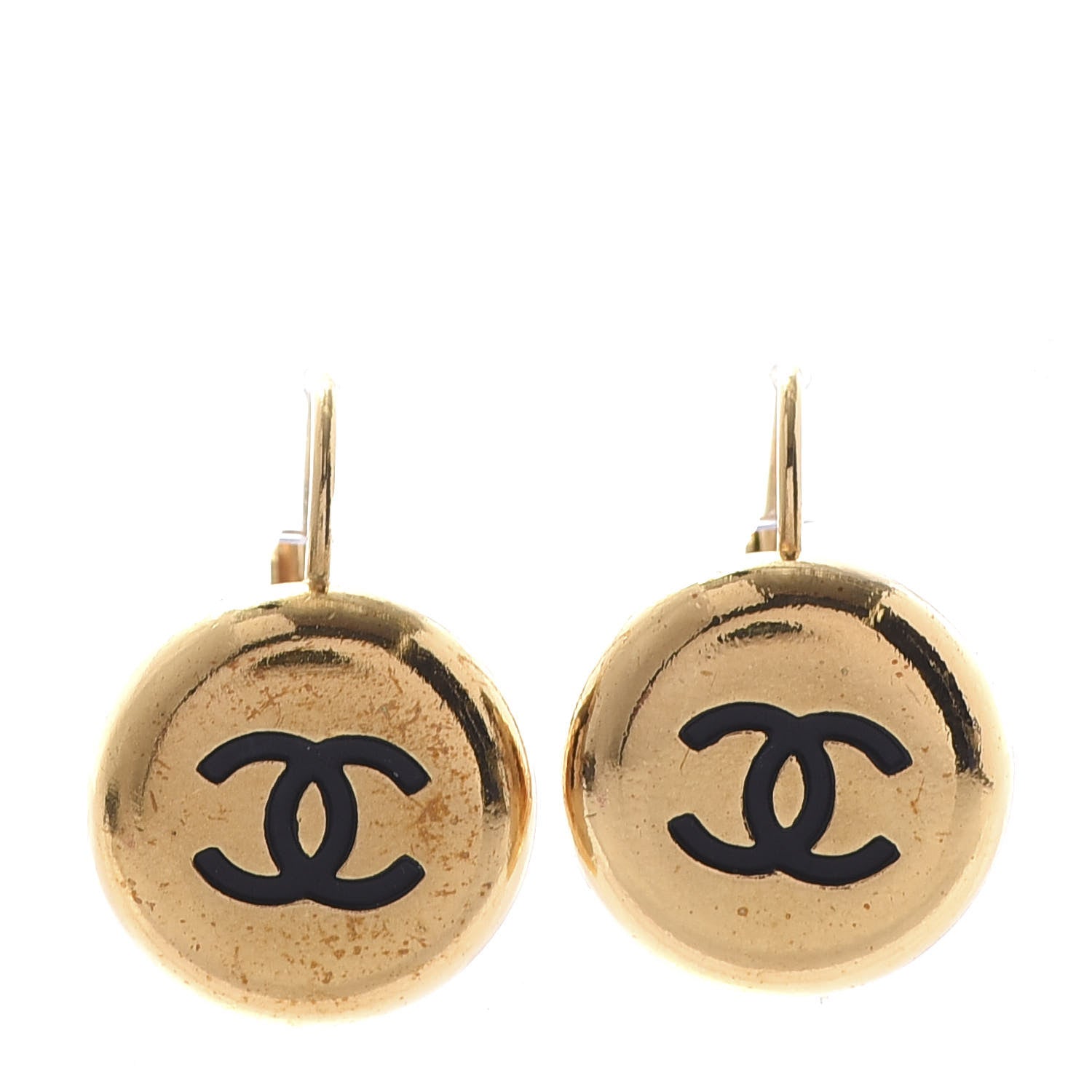 Chanel CC Round Earrings Gold Black 1 of 4