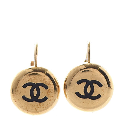 Chanel CC Round Earrings Gold Black 1 of 4