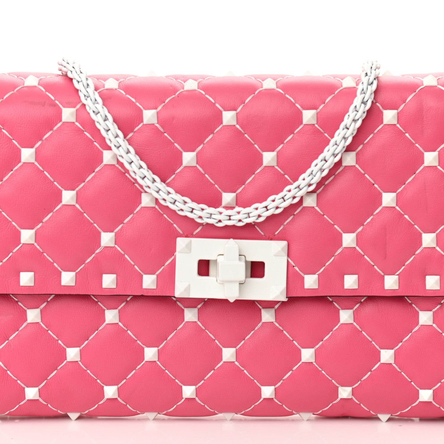 Valentino Garavani Lambskin Free Rockstud Spike Wallet On Chain Shadow Pink 7 of 11