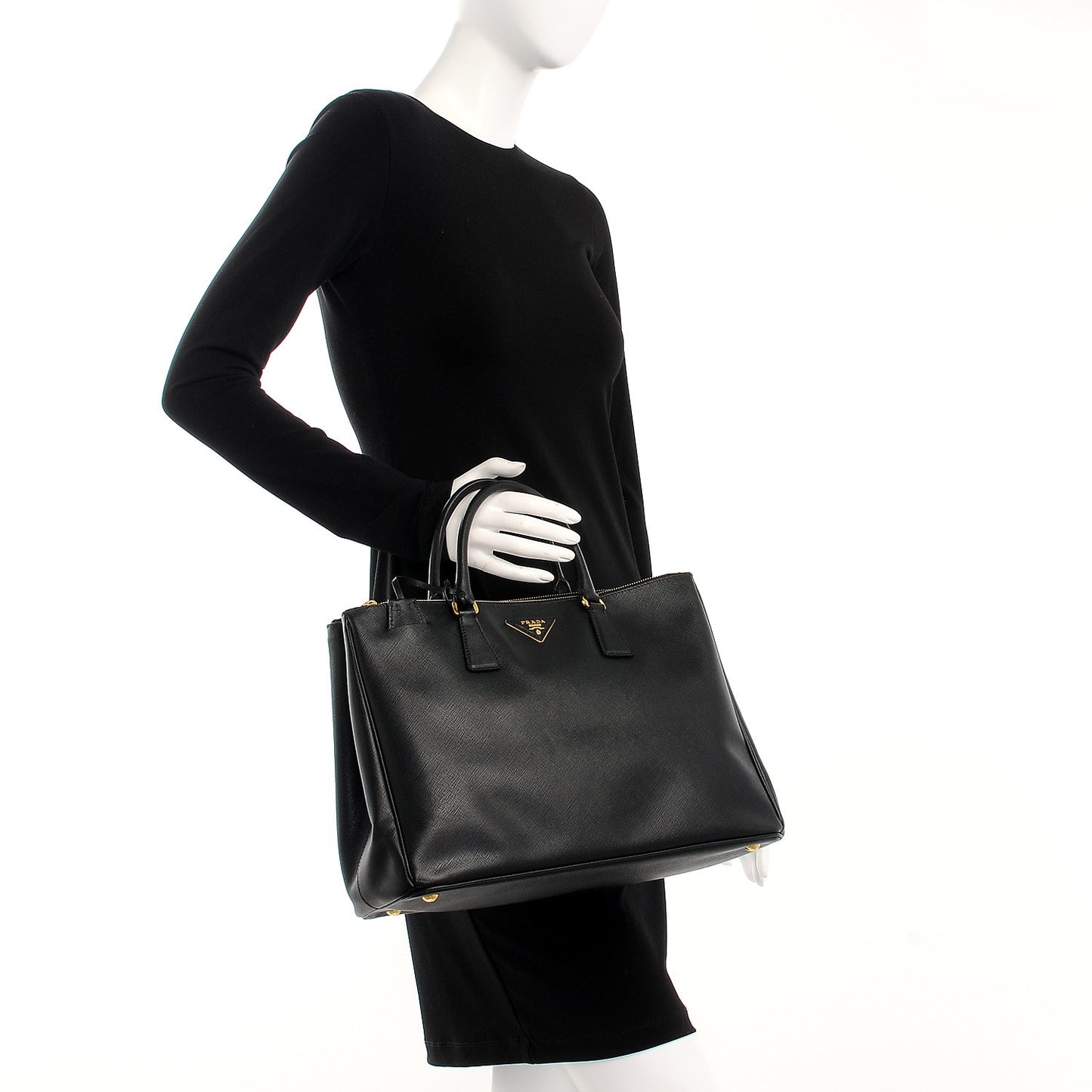 Saffiano Large Galleria Double Zip Tote Black