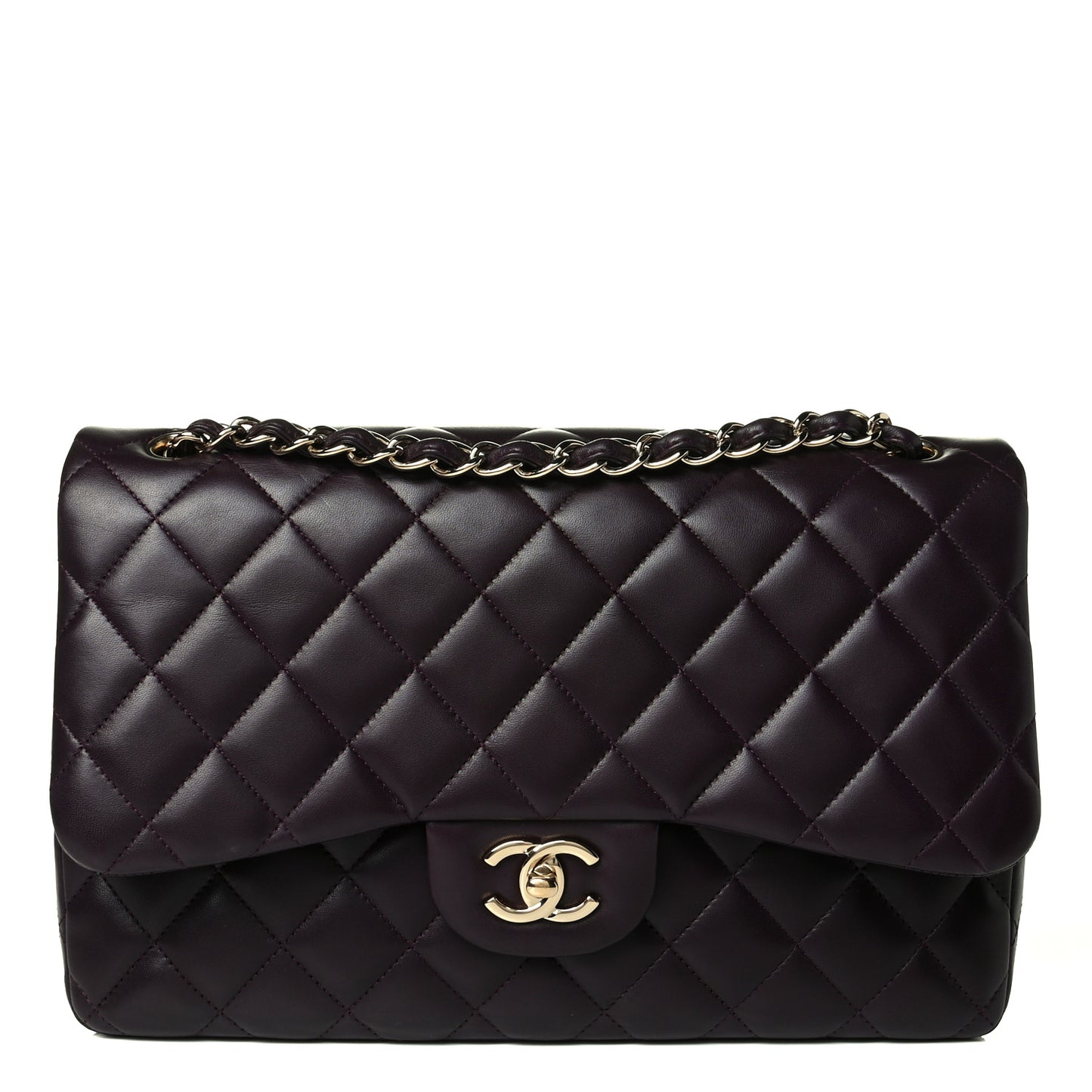 Lambskin Quilted Jumbo Double Flap Purple
