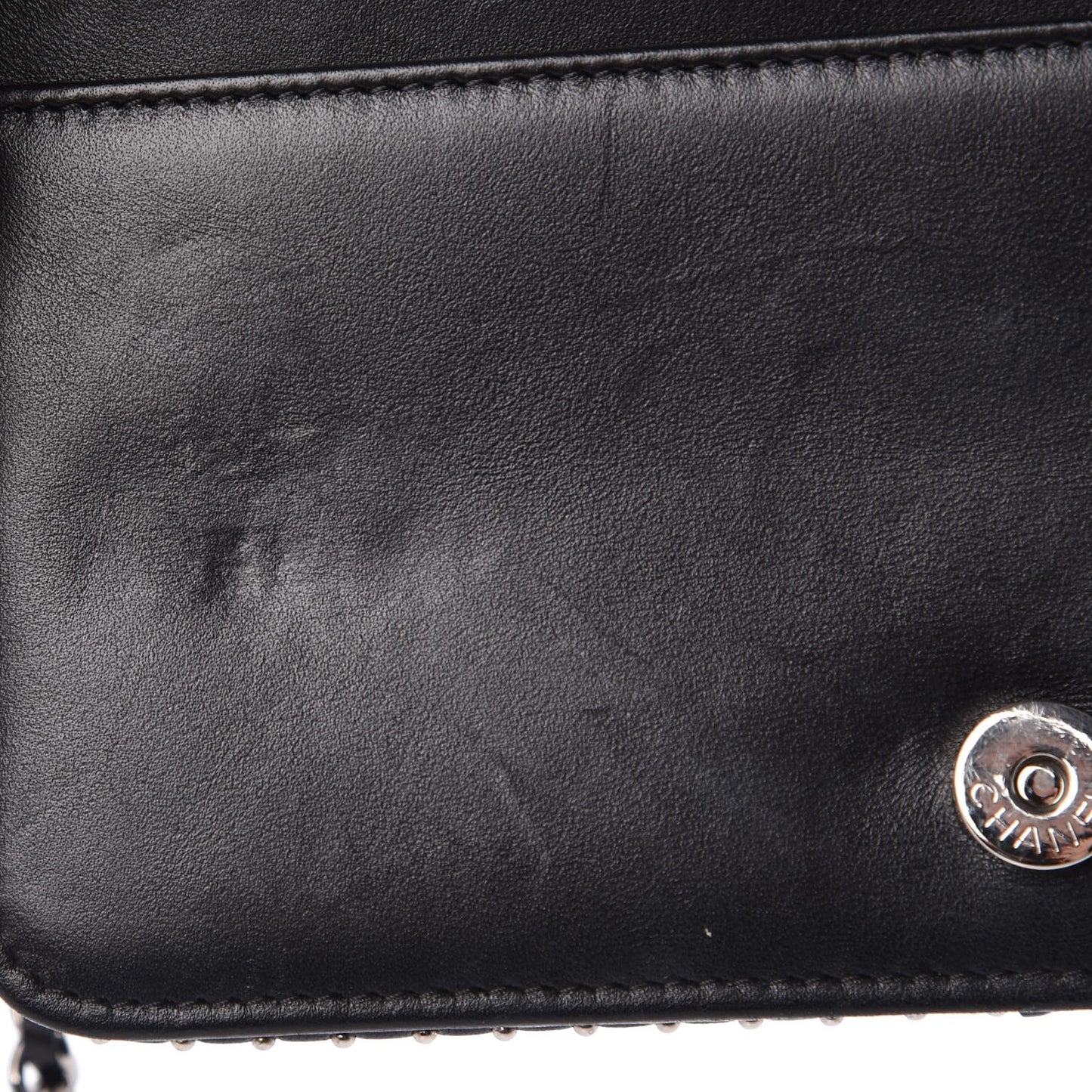 Lambskin Chevron Quilted Studded Wallet On Chain WOC Black