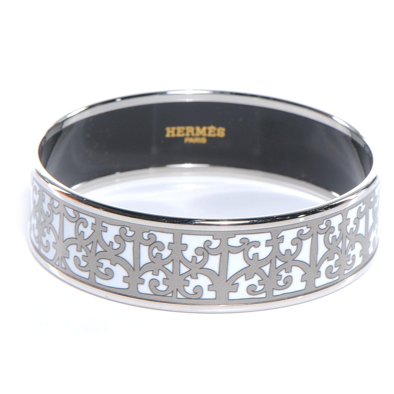 Hermes Enamel Printed Wide Balcons du Guadalquivir Bracelet 65 Silver 1 of 5