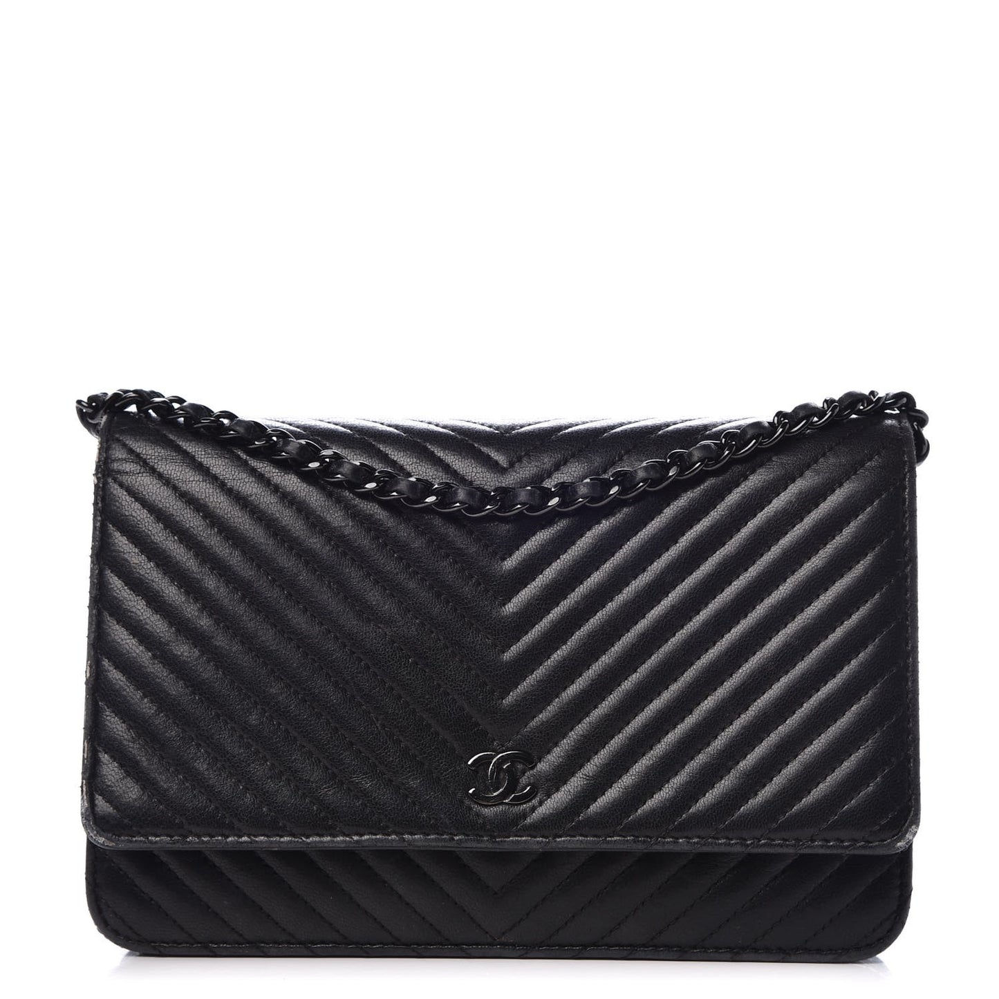 Lambskin Chevron Quilted Wallet On Chain WOC So Black