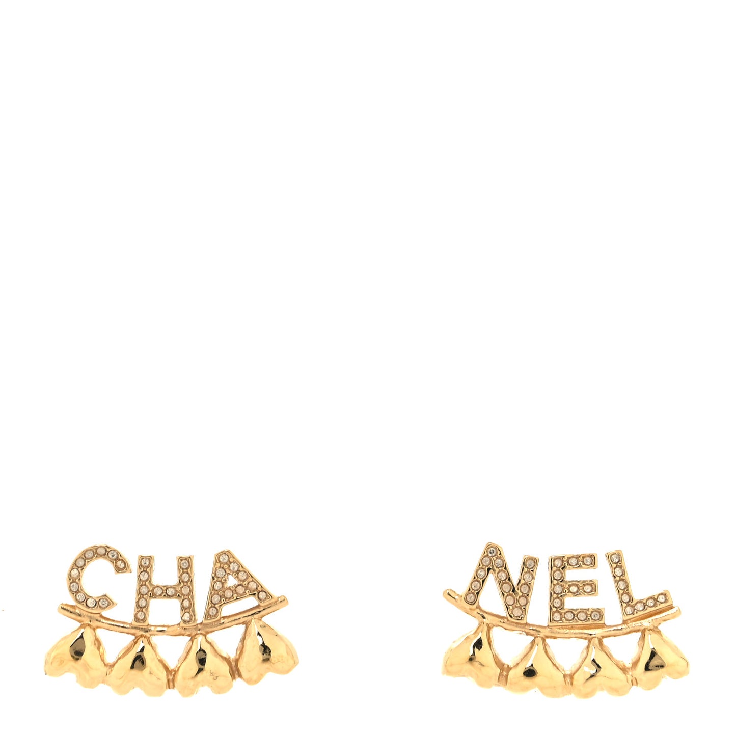 Crystal Heart Cha-Nel Logo Earrings Gold