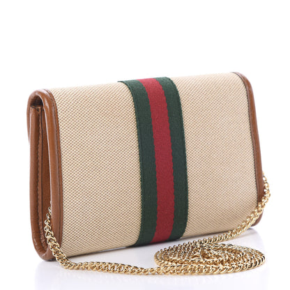 Gucci Vintage Canvas Calfskin Web Mini Rajah Slim Flap Shoulder Bag Sand Light Cuir 2 of 9