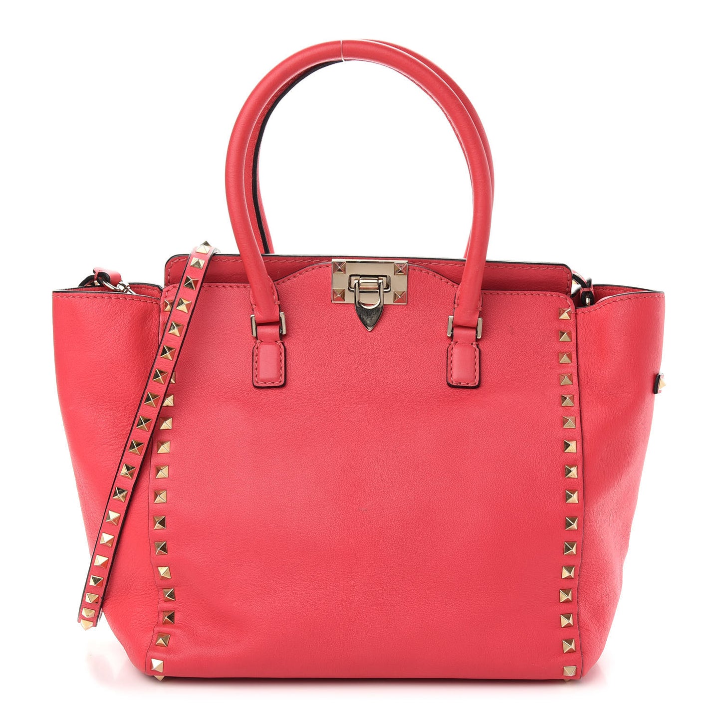 Vitello Rockstud Double Handle Tote Deep Rose