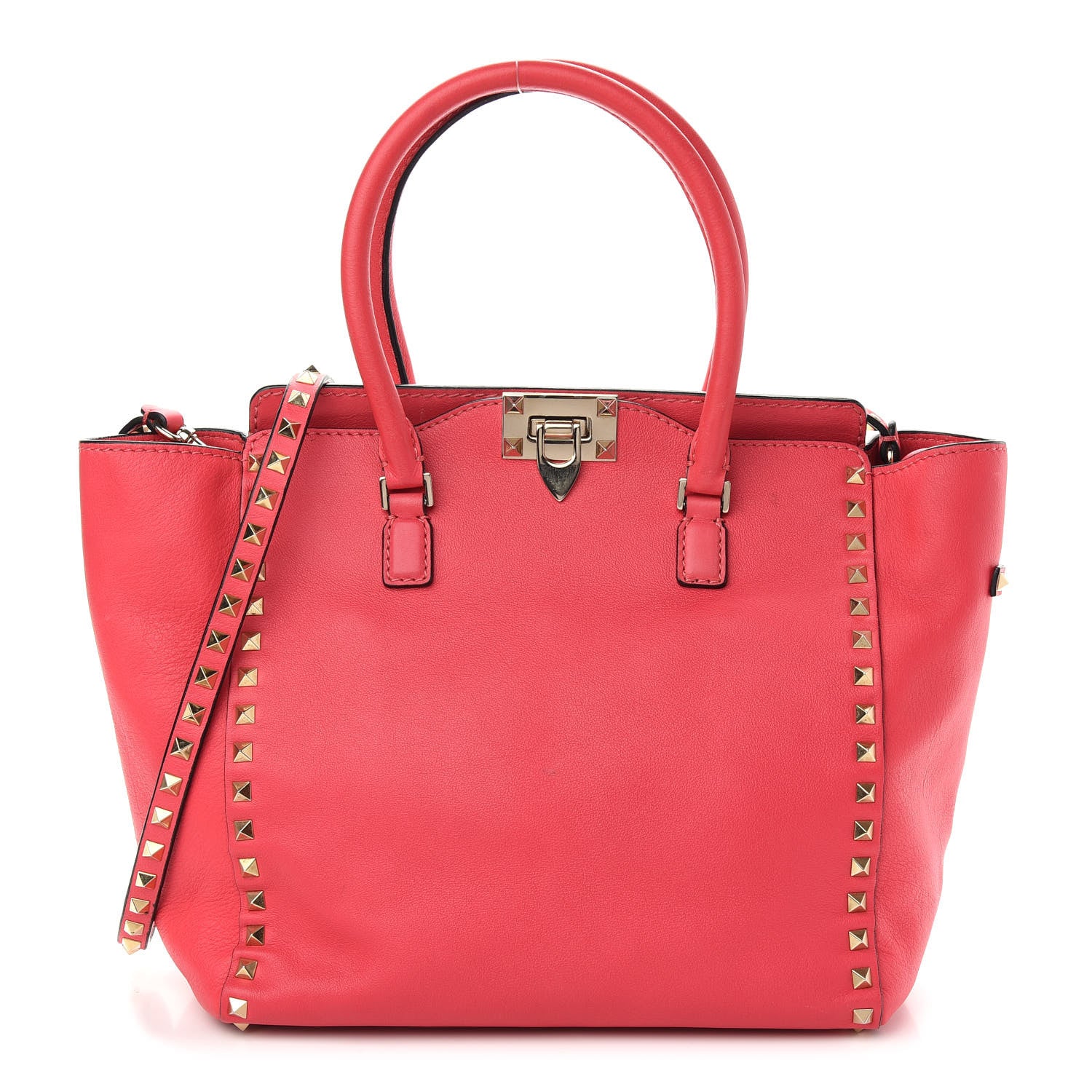 Valentino Garavani Vitello Rockstud Double Handle Tote Deep Rose 1 of 9