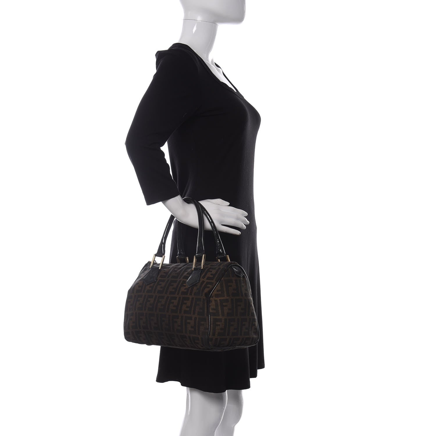 Fendi Zucca Patent Medium Chef Boston Tobacco Black 2 of 12