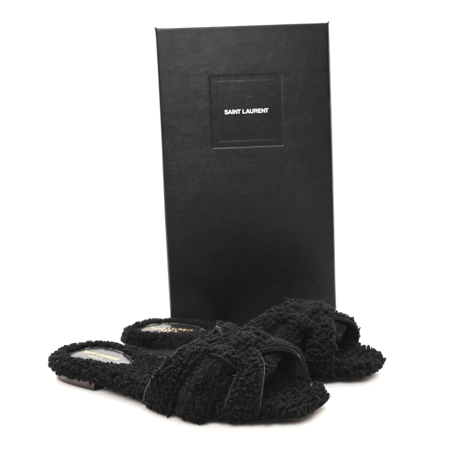 Saint Laurent Shearling Tribute Flat Mules 38 Black 9 of 10