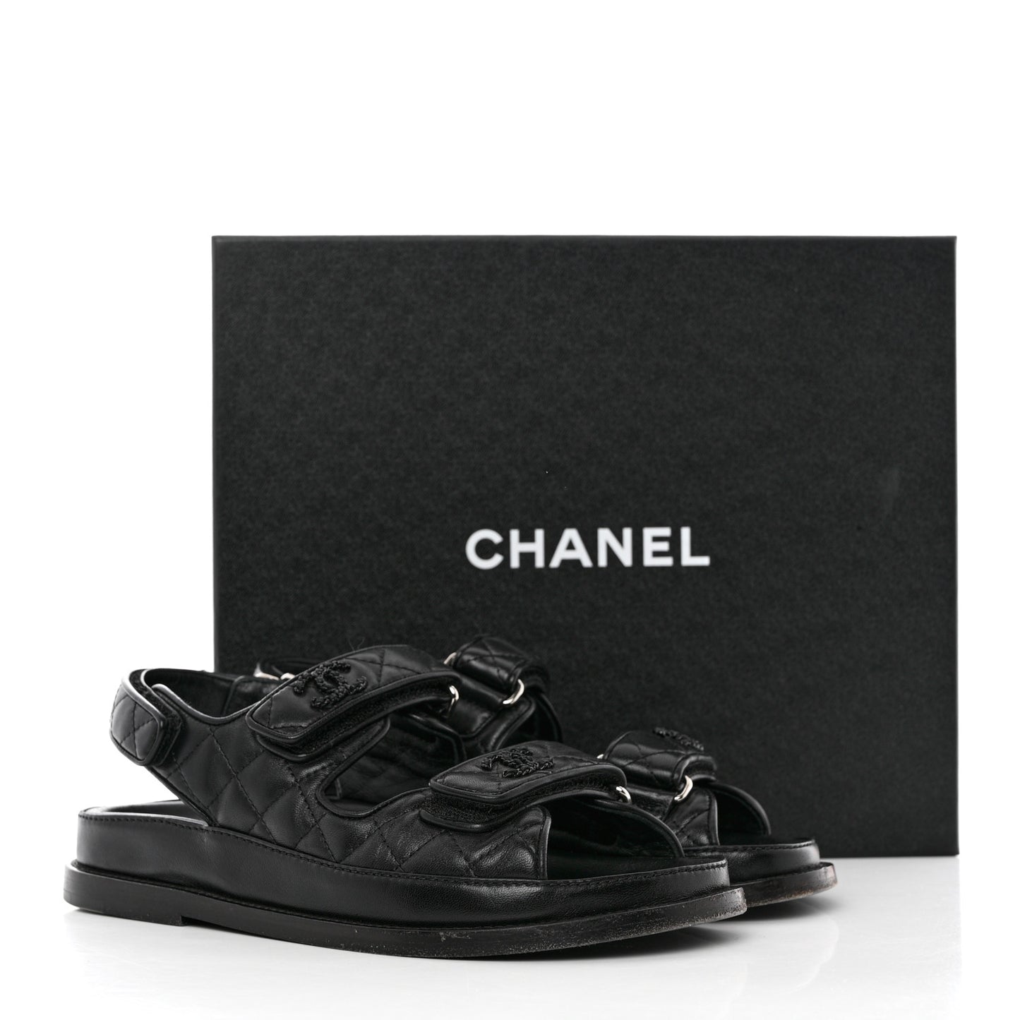 Grained Calfskin Velcro Dad Sandals 36 Black