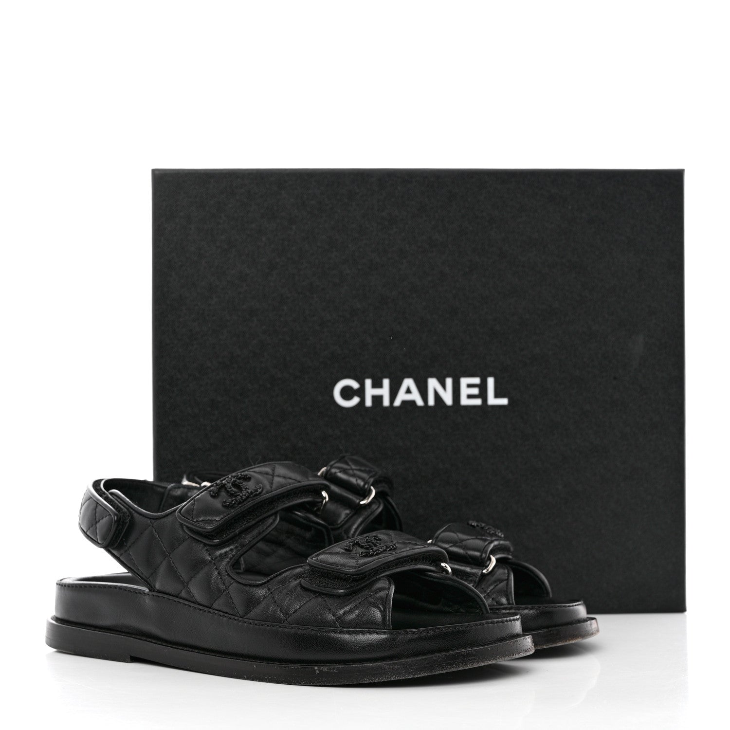 Chanel Grained Calfskin Velcro Dad Sandals 36 Black 11 of 11