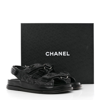 Chanel Grained Calfskin Velcro Dad Sandals 36 Black 11 of 11
