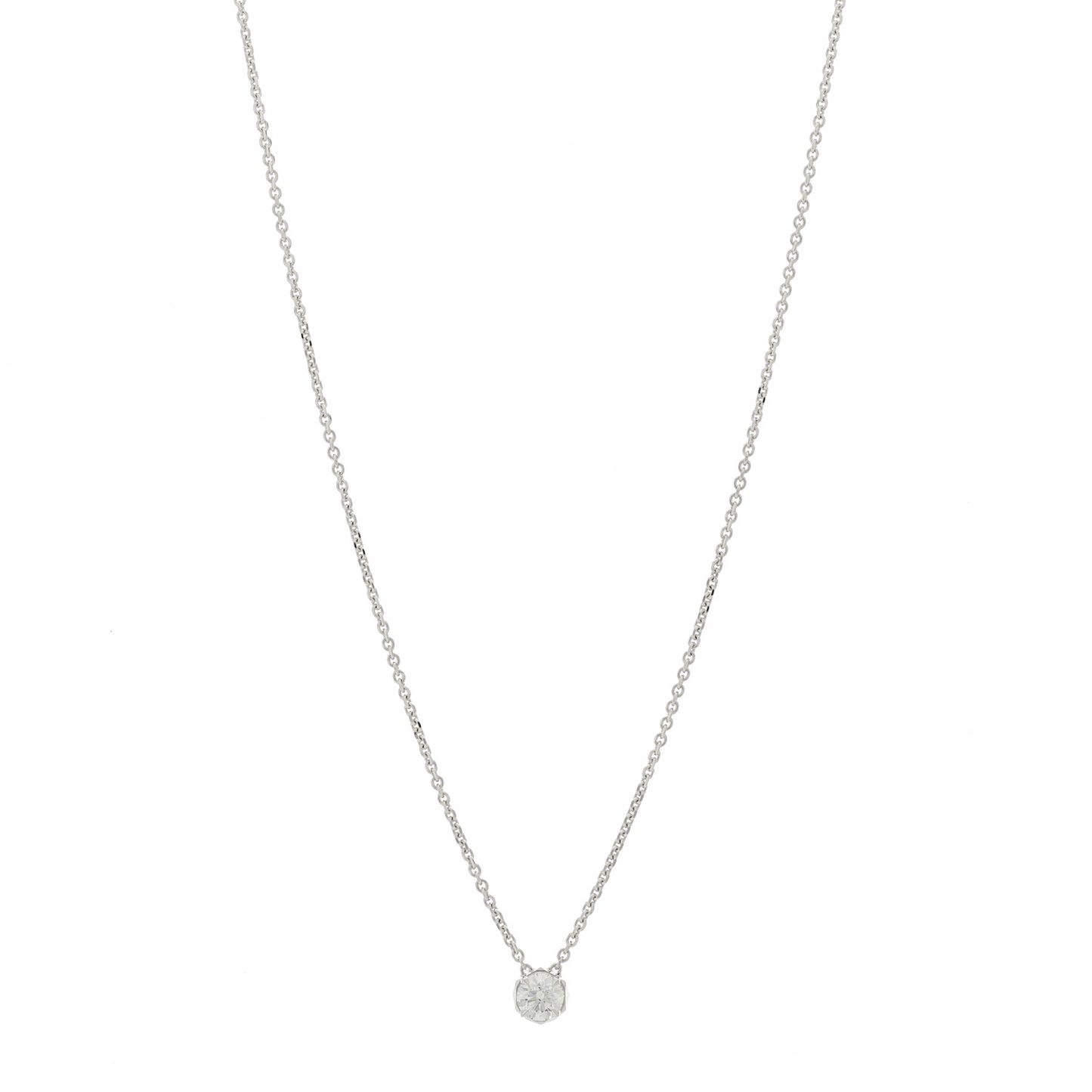 18K White Gold Diamond .58ct Laurence Graff Signature Solitaire Pendant Necklace