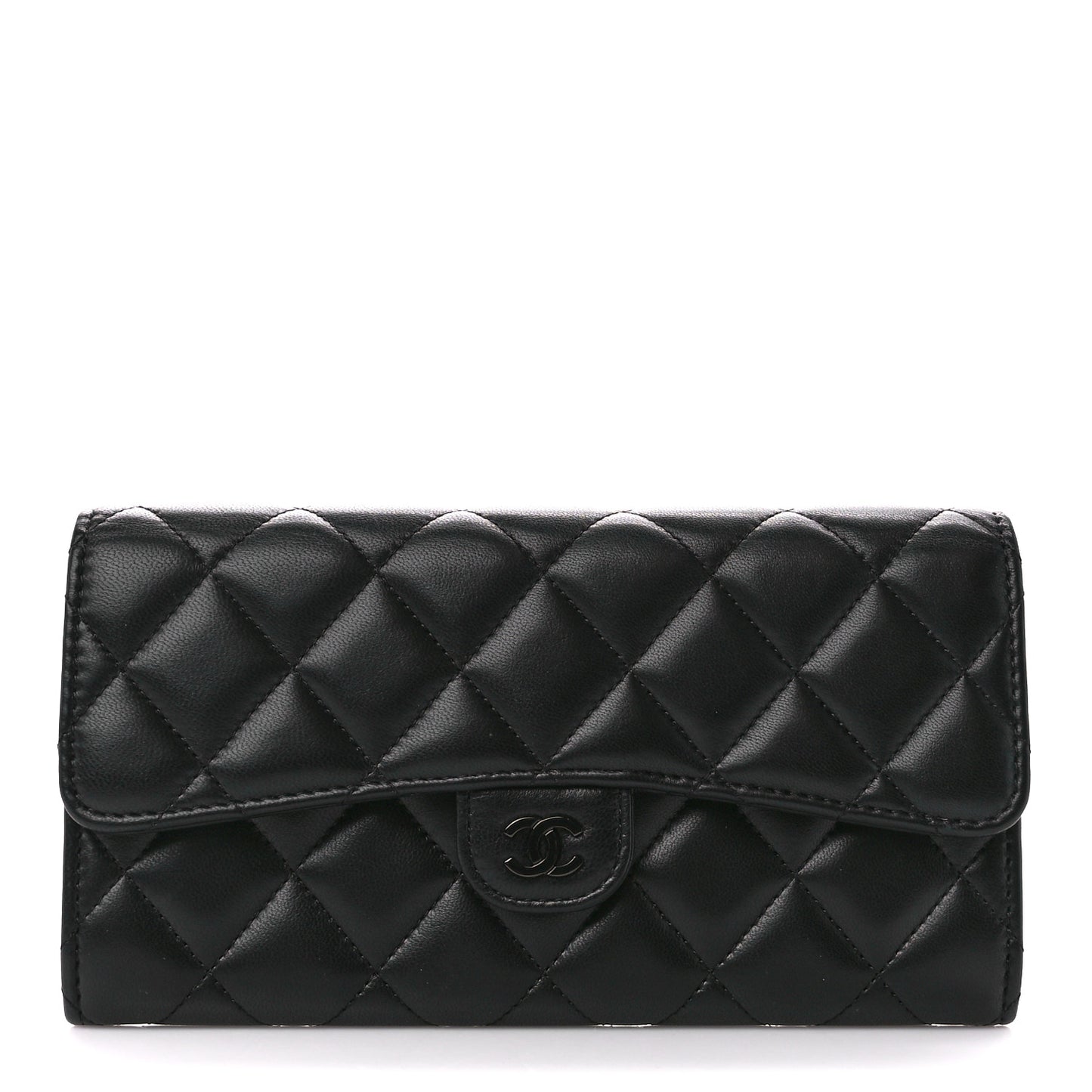 Lambskin Quilted Large Gusset Flap Wallet So Black
