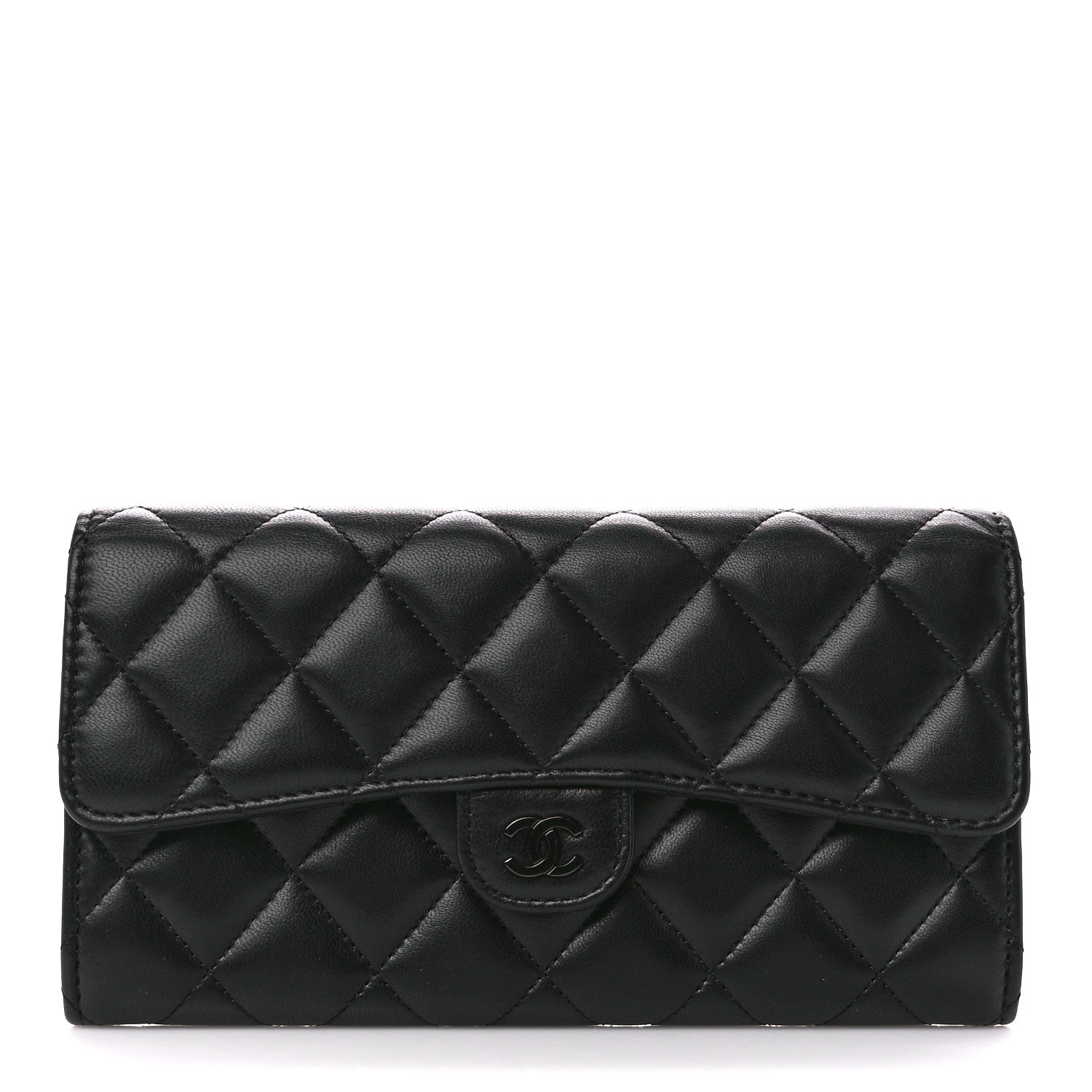 Chanel Lambskin Quilted Large Gusset Flap Wallet So Black 1 of 15