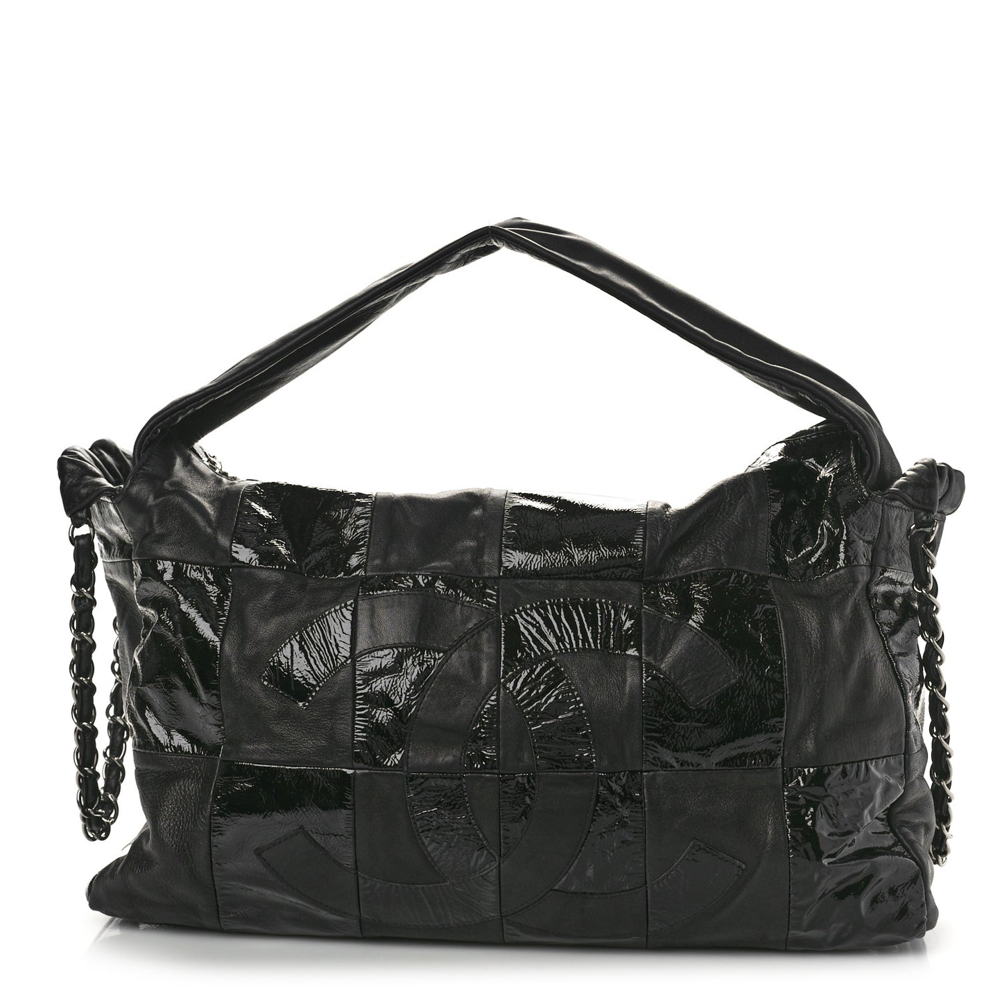 Lambskin Patent Calfskin Brooklyn Patchwork Hobo Black
