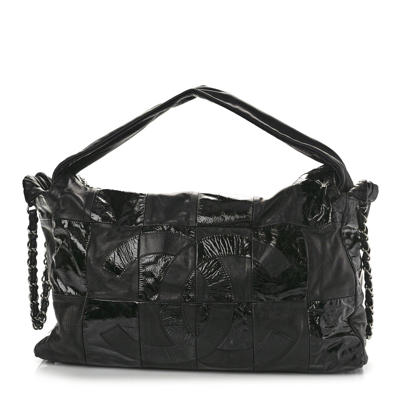 Chanel Lambskin Patent Calfskin Brooklyn Patchwork Hobo Black 1 of 11