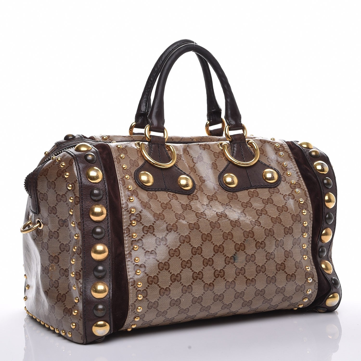 Gucci Crystal Monogram Studded Large Babouska Boston Dark Brown 3 of 7
