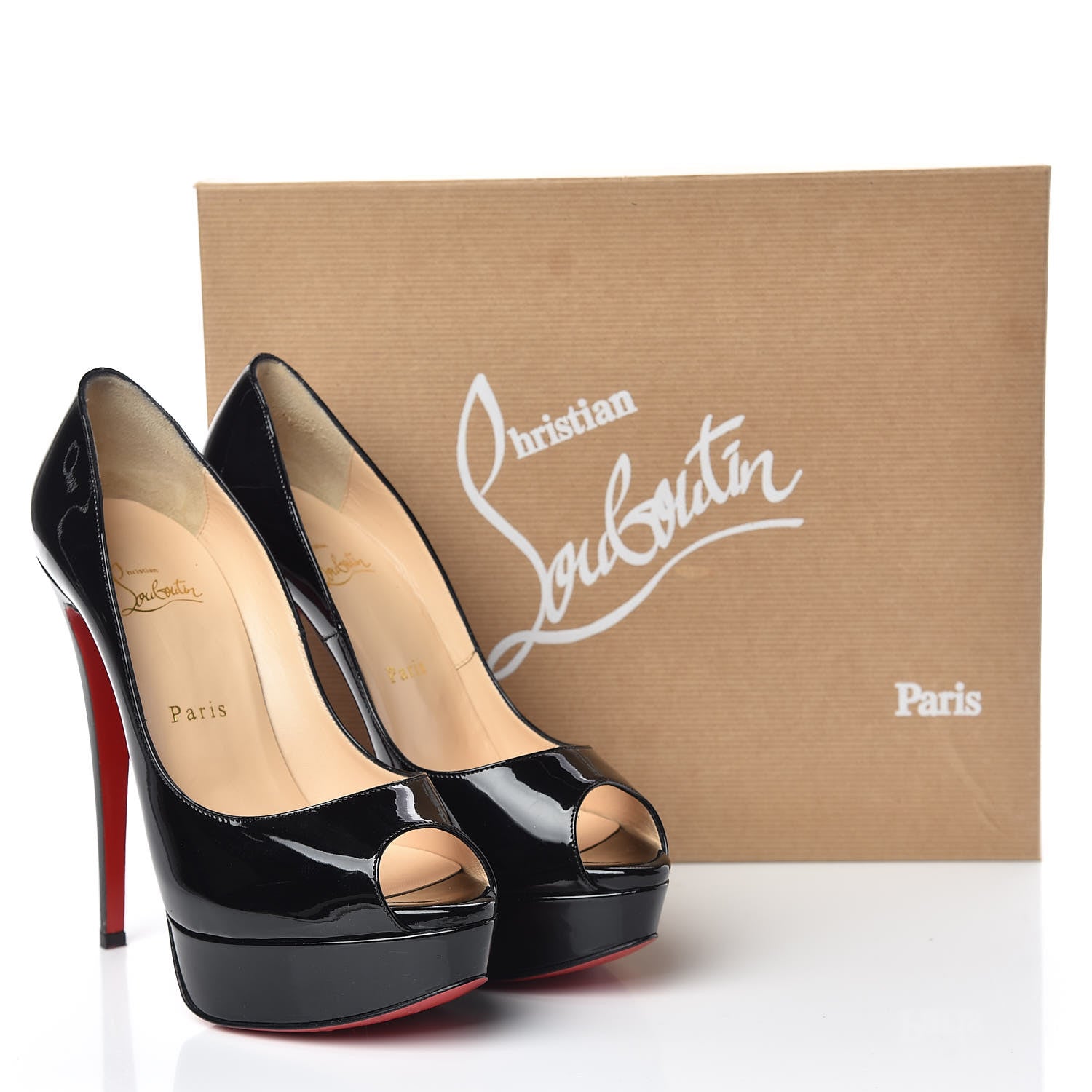 Christian Louboutin Patent Lady Peep 150 Pumps 38 Black 14 of 14