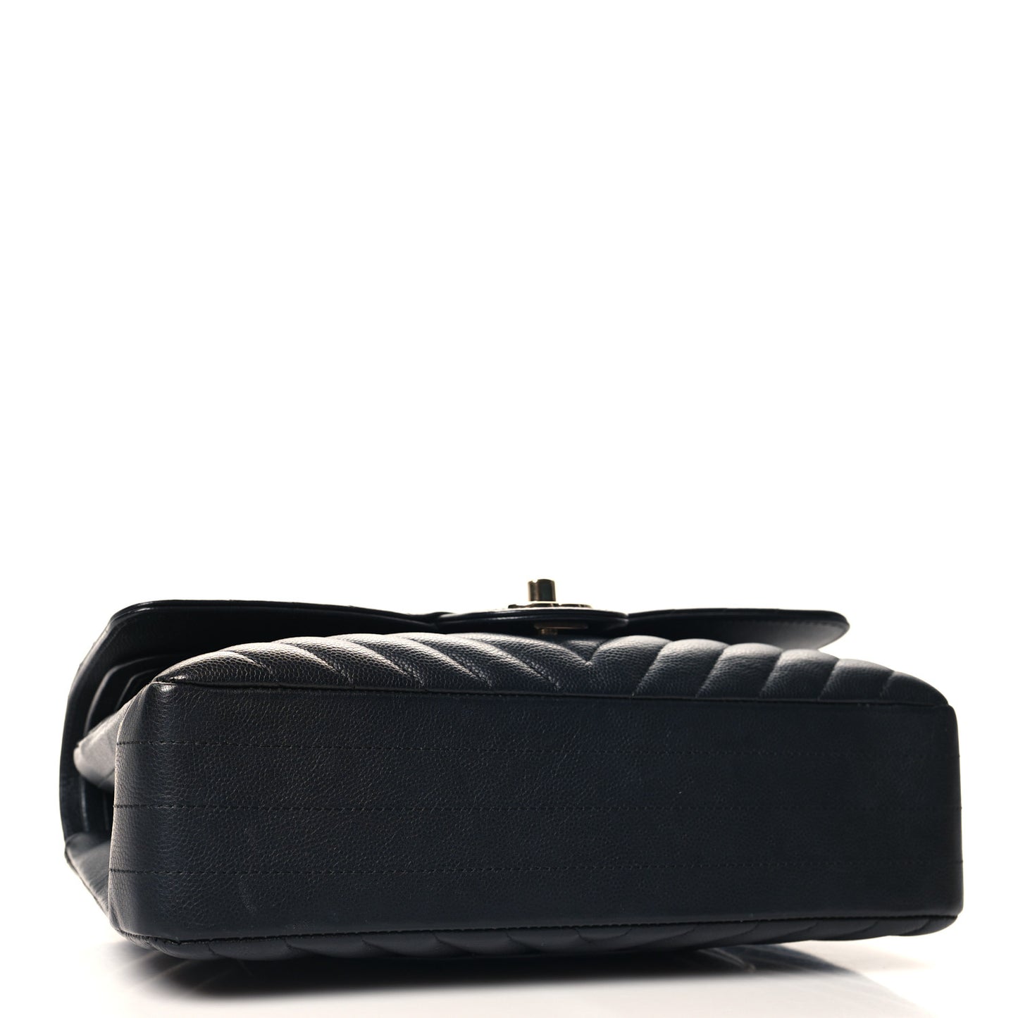 Caviar Chevron Quilted Medium Double Flap Black