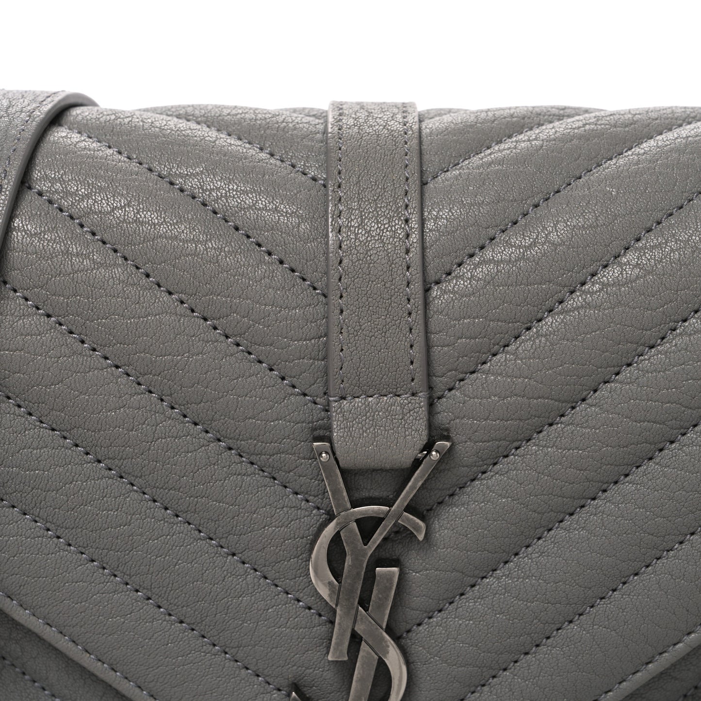 Sheepskin Matelasse Chevron Monogram Medium College Bag New Stone Grey