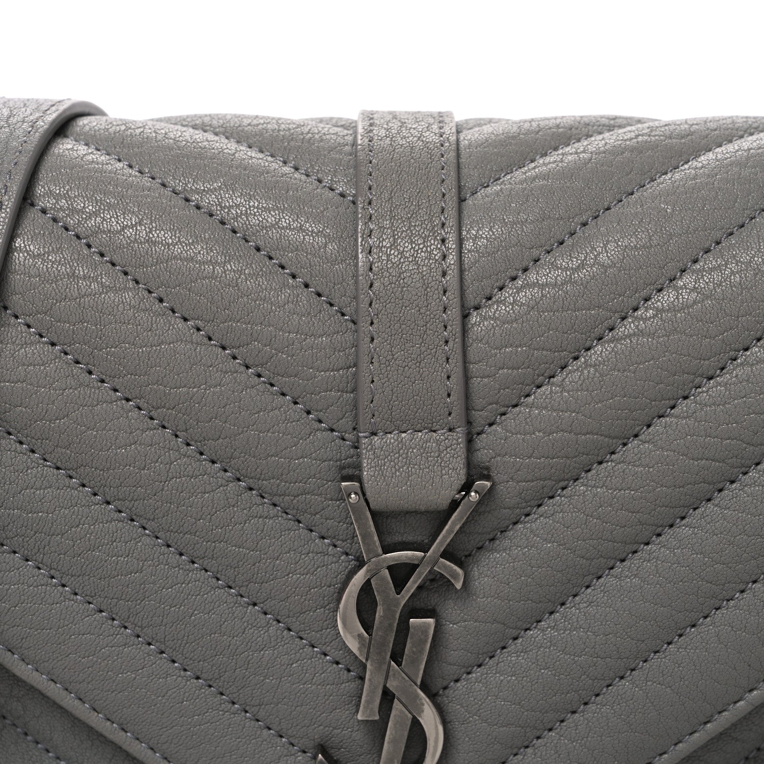 Saint Laurent Sheepskin Matelasse Chevron Monogram Medium College Bag New Stone Grey 8 of 11