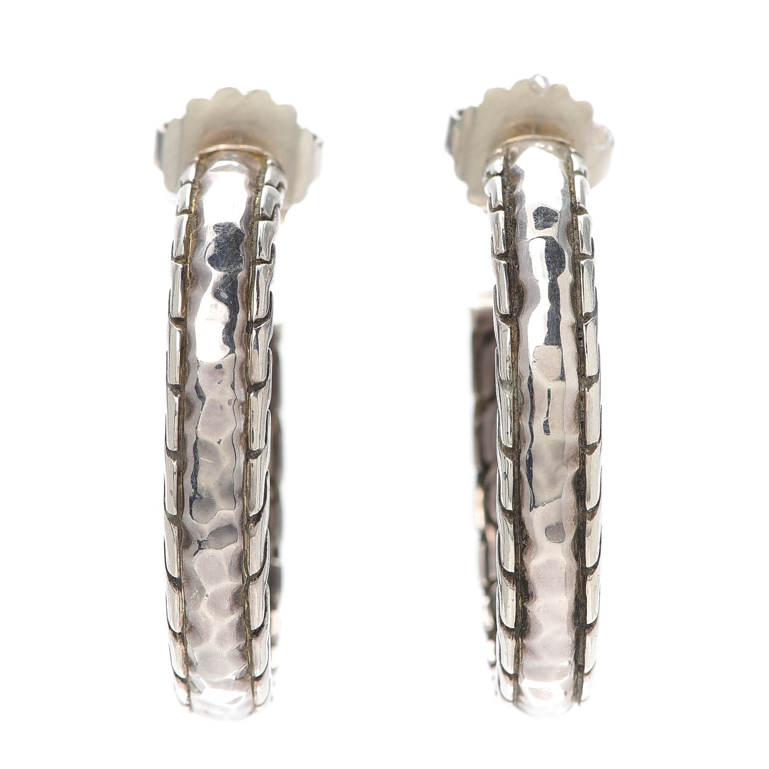 John Hardy Sterling Silver Hammered Hoop Earrings 1 of 5