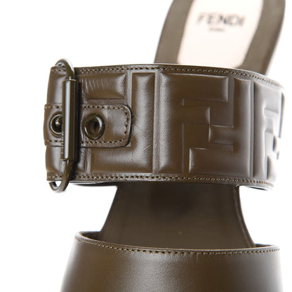 Fendi Vitello FF Embossed Buckle Flat Mules 39.5 Wood 8 of 10
