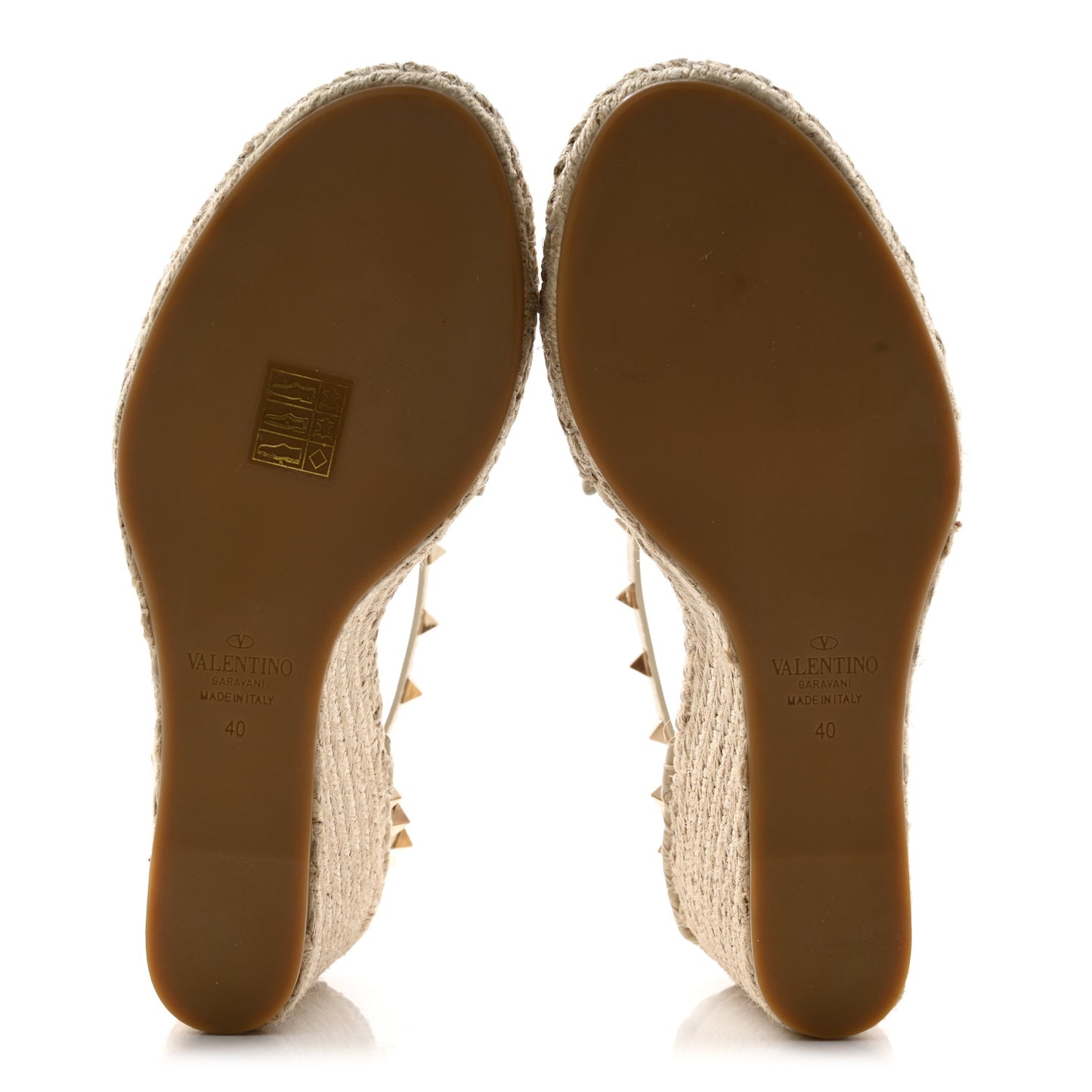 Grained Calfskin Rockstud Ankle Strap Espadrille 15/105mm Sandals 40 Light Ivory Natural