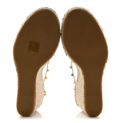 Valentino Garavani Grained Calfskin Rockstud Ankle Strap Espadrille 15/105mm Sandals 40 Light Ivory Natural 5 of 16