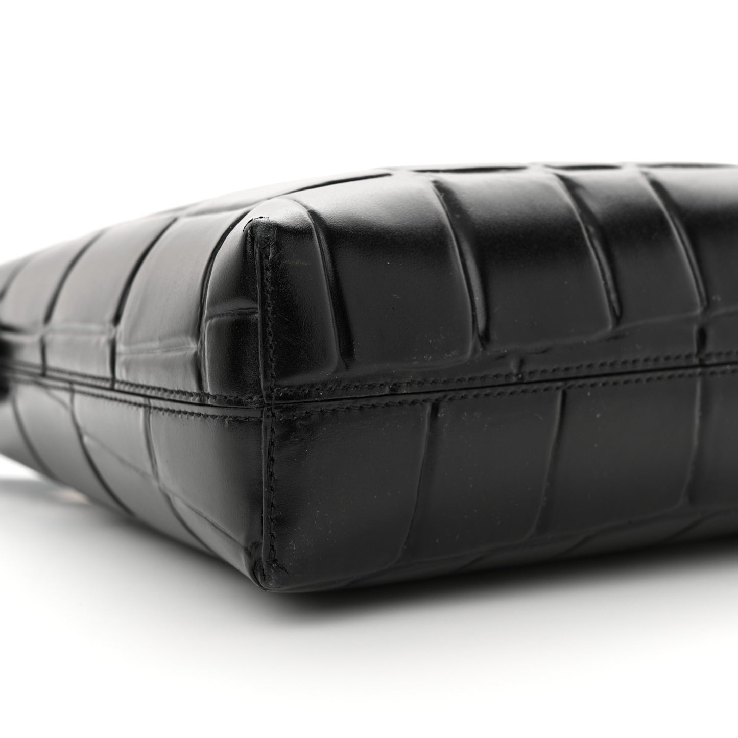 Calfskin Crocodile Embossed Trifolio Shoulder Bag Black