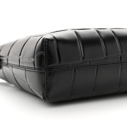 Salvatore Ferragamo Calfskin Crocodile Embossed Trifolio Shoulder Bag Black 9 of 10