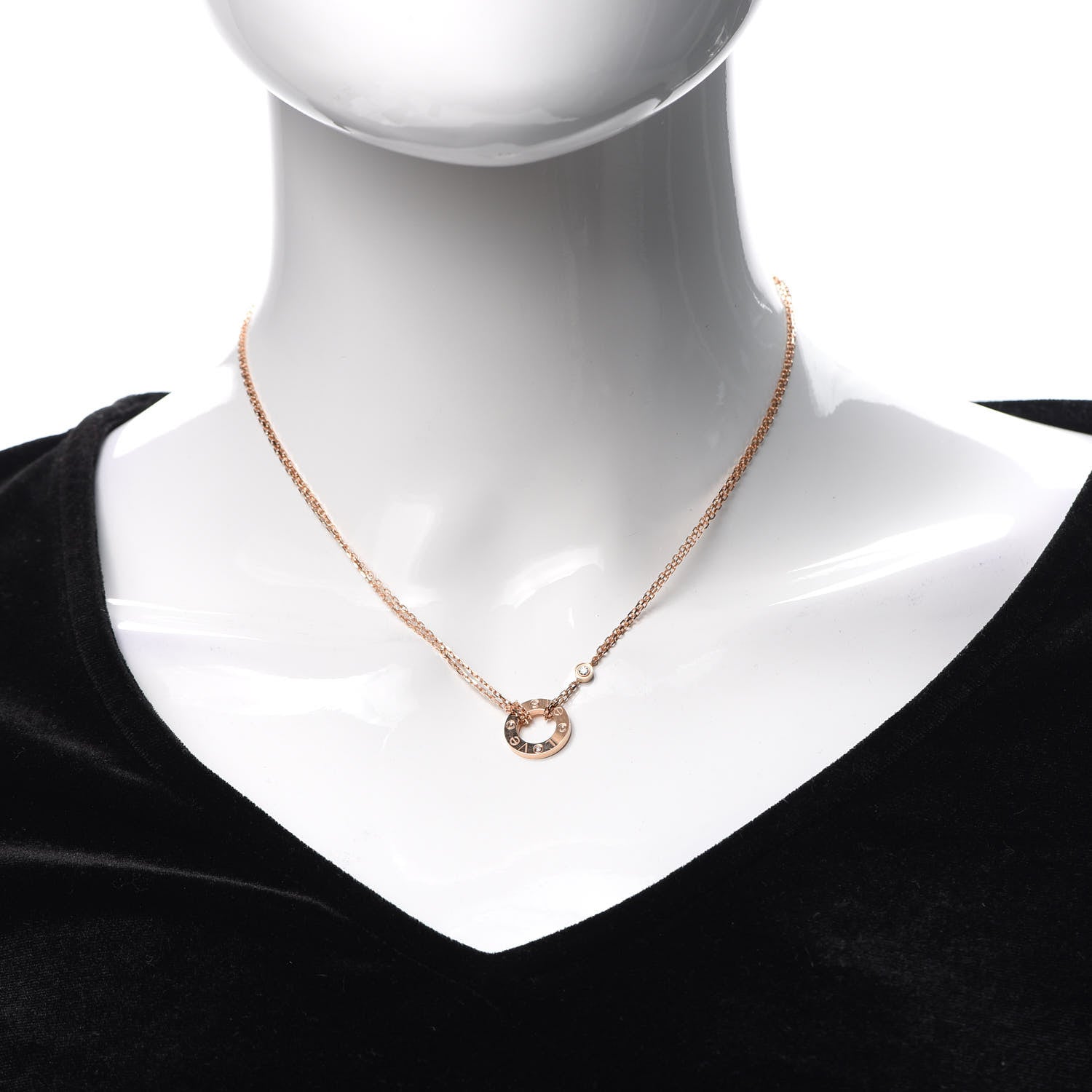 Cartier 18K Pink Gold 2 Diamond LOVE Necklace 2 of 6