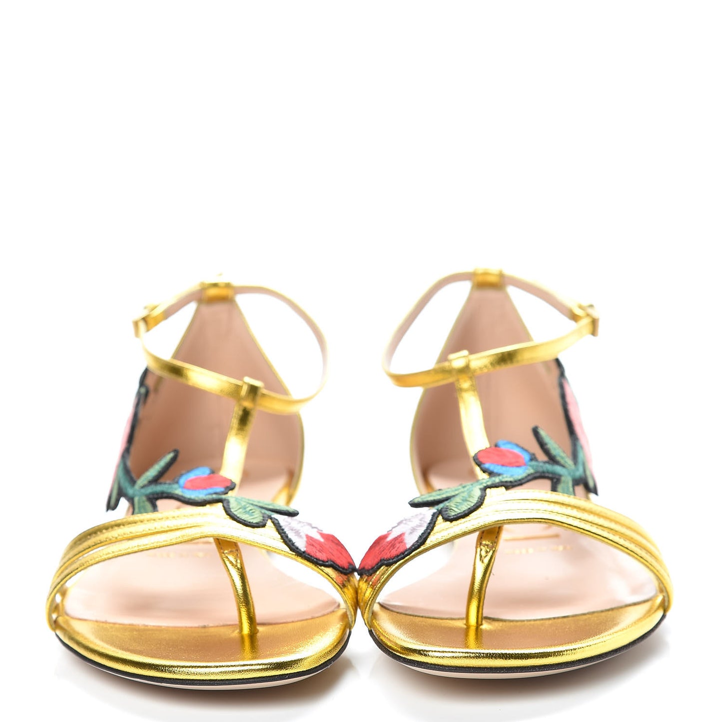 Metallic Nappa Ophelia T-Strap Flat Sandals 38.5 Gold