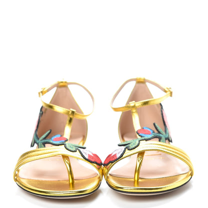Gucci Metallic Nappa Ophelia T-Strap Flat Sandals 38.5 Gold 2 of 9