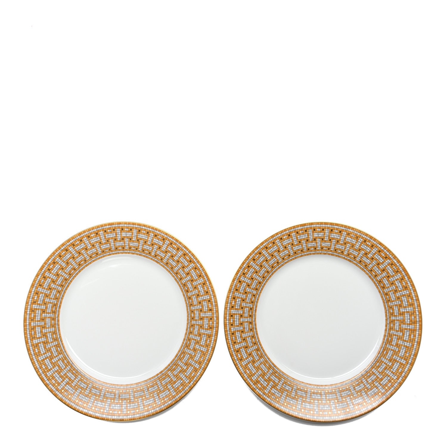 Hermes Porcelain Mosaique Au 24 Gold Dinner Plate Set of 2 1 of 5