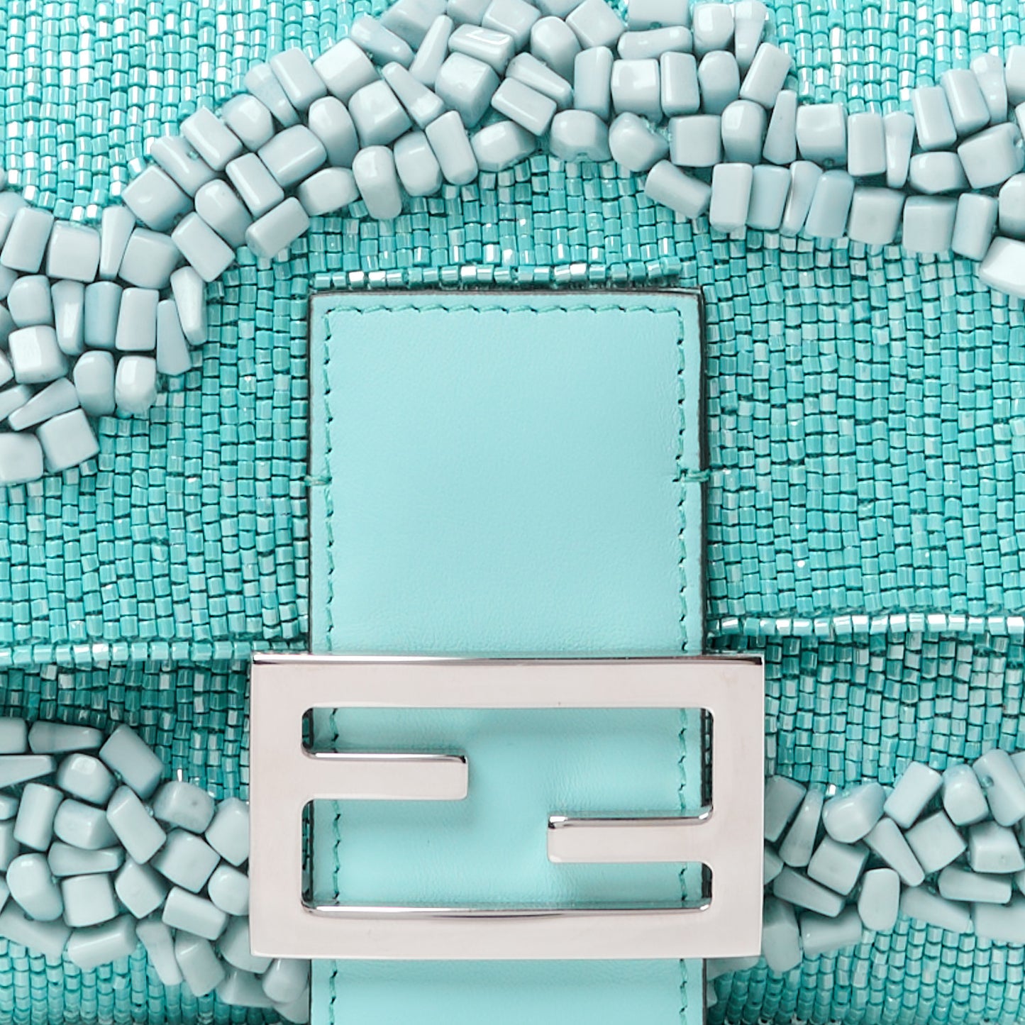 Rolling Stone Vitello Seta Bead Embroidered Re-Edition Baguette Spring Turquoise