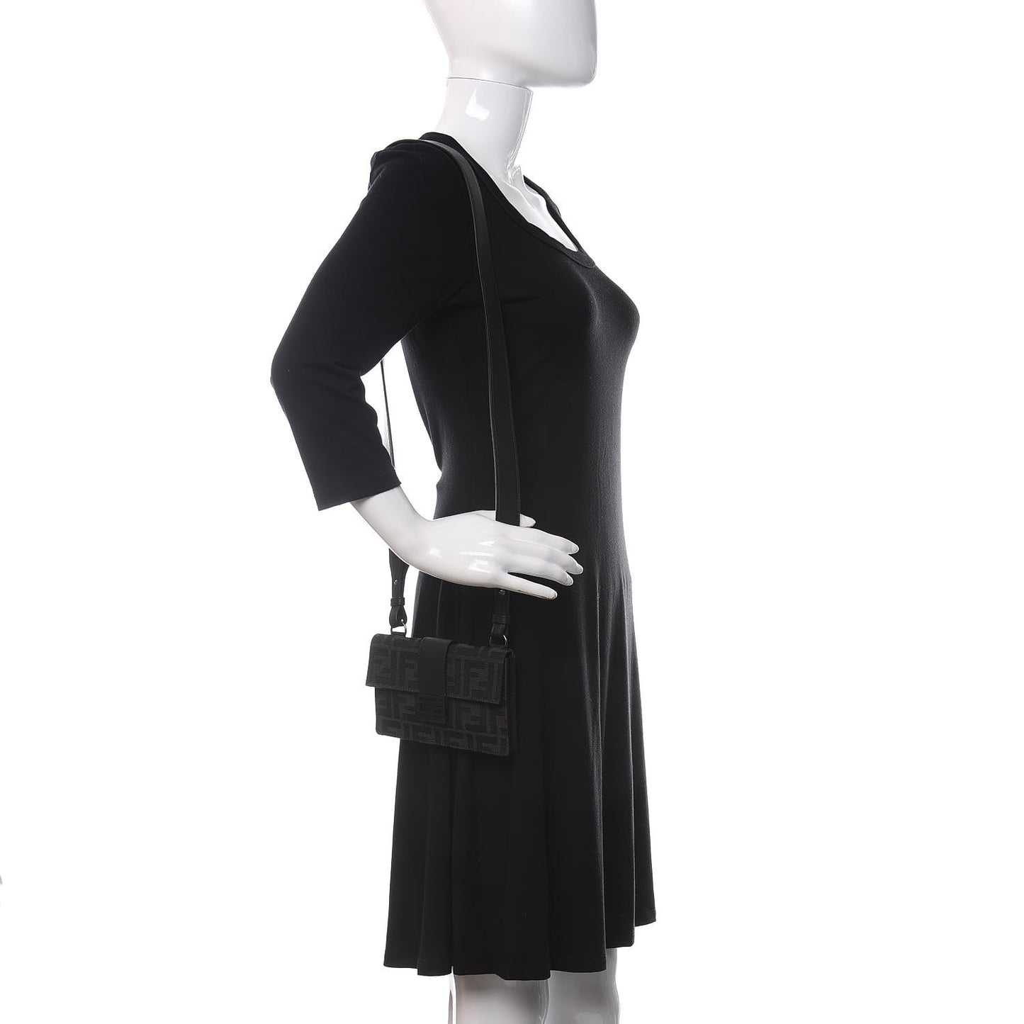 Recycled Fabric Jacquard Vitello Grace FF 1974 Baguette Belt Pouch Asfalto Black