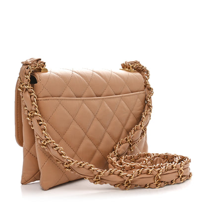 Chanel Crumpled Calfskin Quilted Braided CC Flap Beige 3 of 12