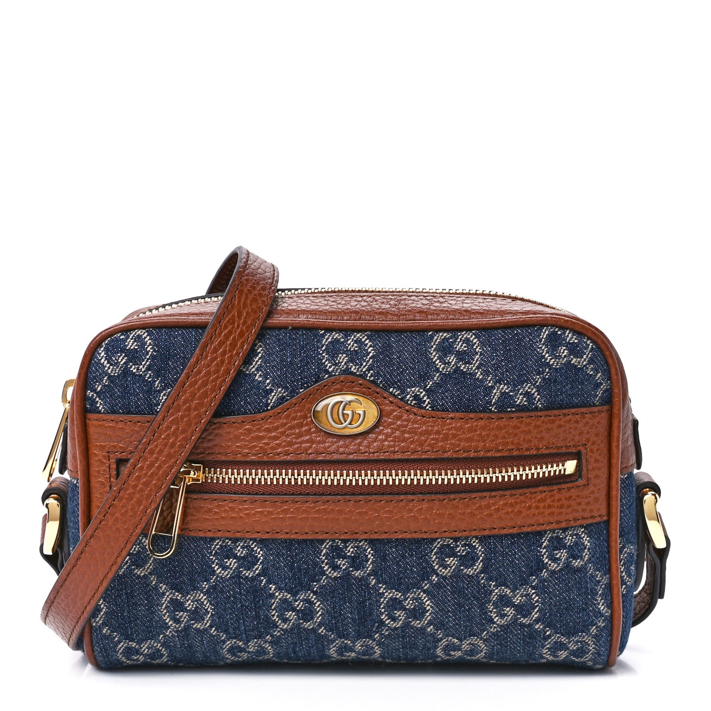 New Denim GG Monogram Dollar Calfskin Mini Ophidia Shoulder Bag Blue Tea Cuir Epilog