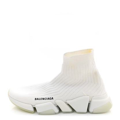 Balenciaga Ribbed Knit Womens Speed 2.0 Transparent Sole Sneakers 40 White 1 of 11