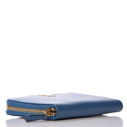 Prada Saffiano Metal Zip Around Wallet Cobalto 4 of 7