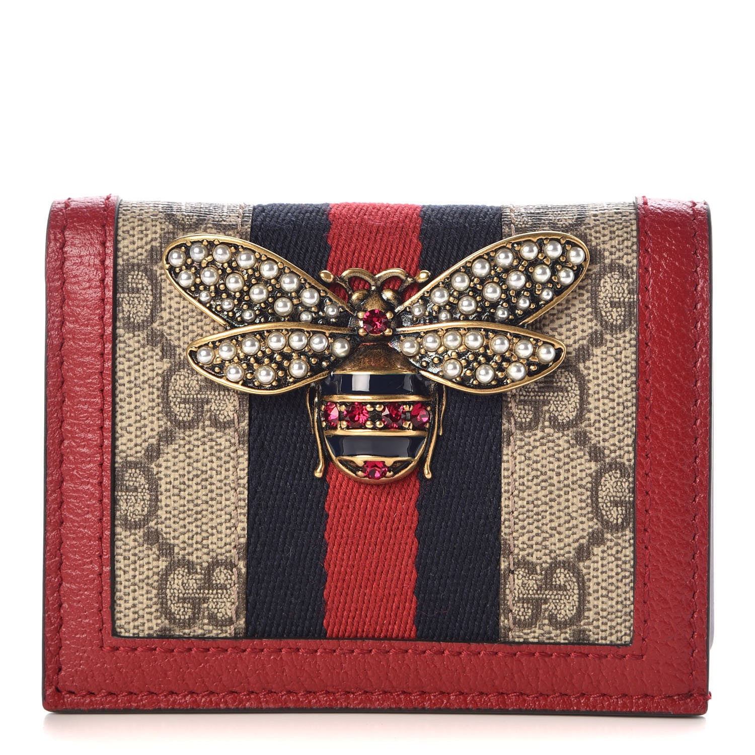 Gucci GG Supreme Monogram Queen Margaret Card Case Red 1 of 8