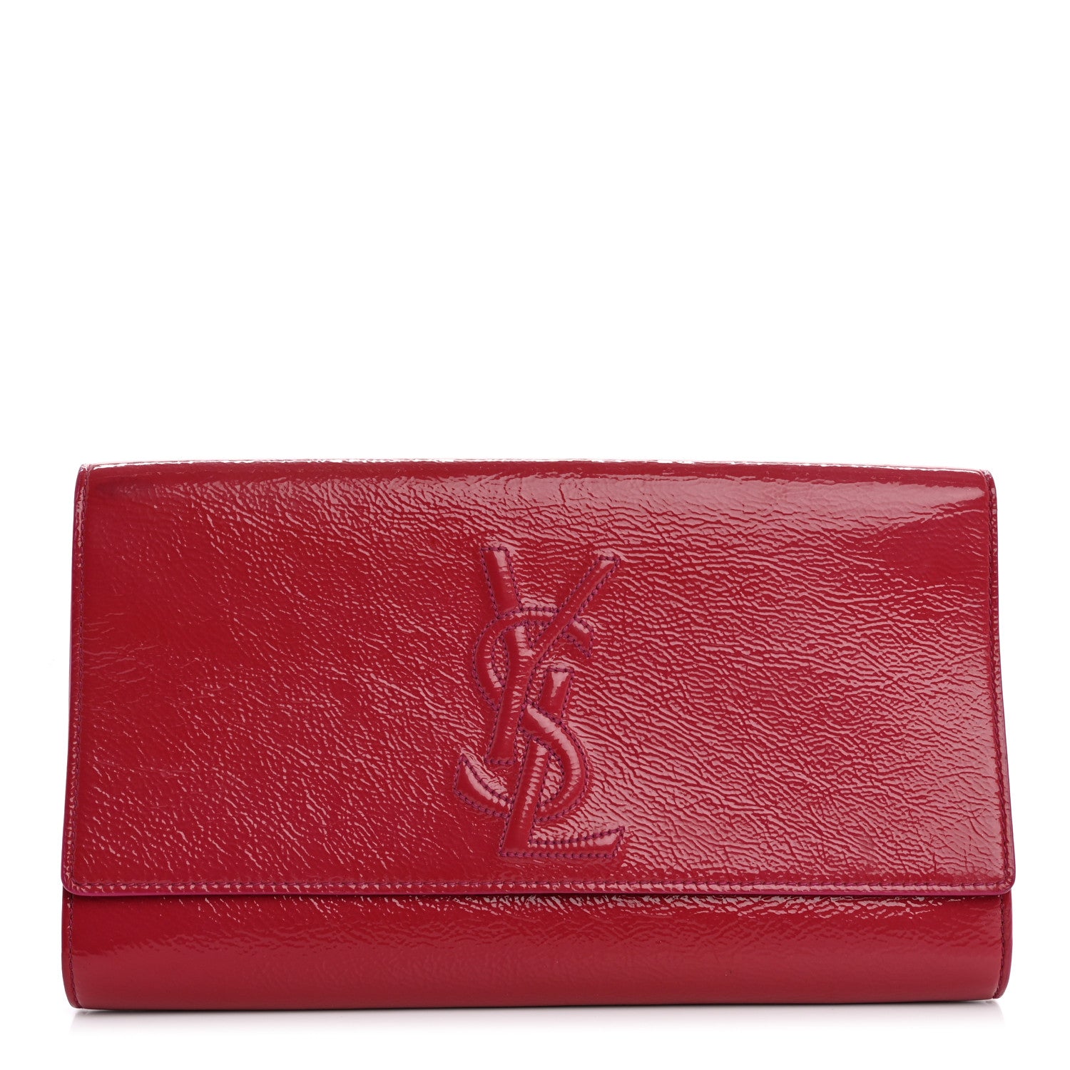 Saint Laurent Textured Patent Monogram Large Belle De Jour Clutch Fuchsia 1 of 11